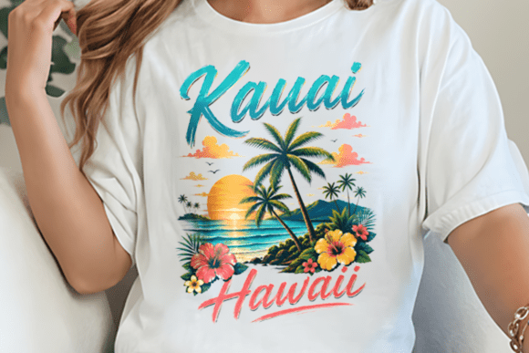Download Kauai Hawaii Teal Script Floral Sunset P - Premium Resources